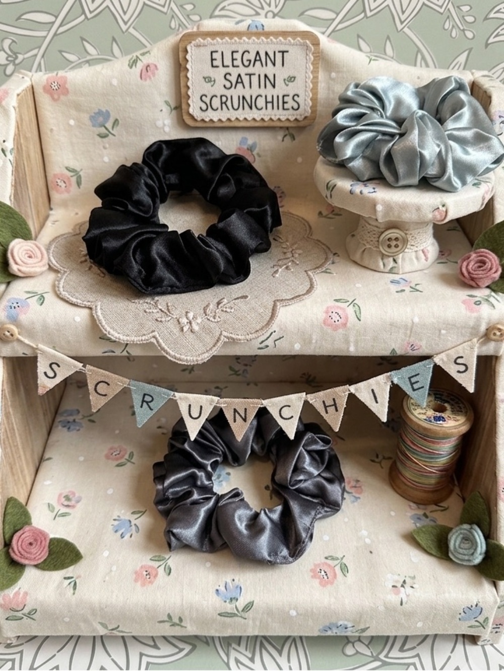 Silky Scrunchie Trio - Blue, Gray, & Black 🖤